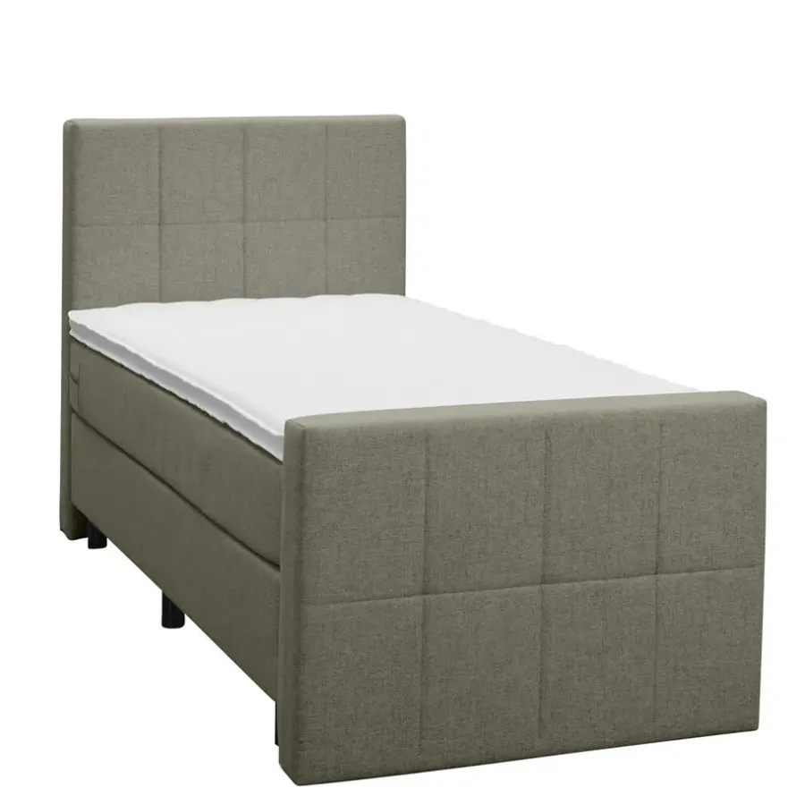 1-Persoons Boxsprings-Leen Bakker Boxspring met voetbord Liv geblokt - groen - 90x200 cm - ronde poot