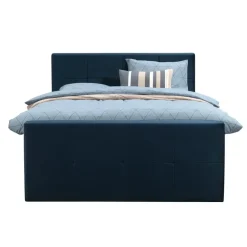 2-Persoons Boxsprings-Leen Bakker Boxspring met voetbord Liv geblokt - blauw - 180x200 cm - ronde poot