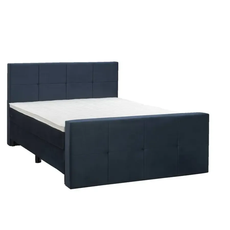 2-Persoons Boxsprings-Leen Bakker Boxspring met voetbord Liv geblokt - blauw - 180x200 cm - ronde poot