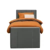 1-Persoons Boxsprings-Leen Bakker Boxspring met voetbord Liv geblokt - grijs - 90x200 cm - ronde poot