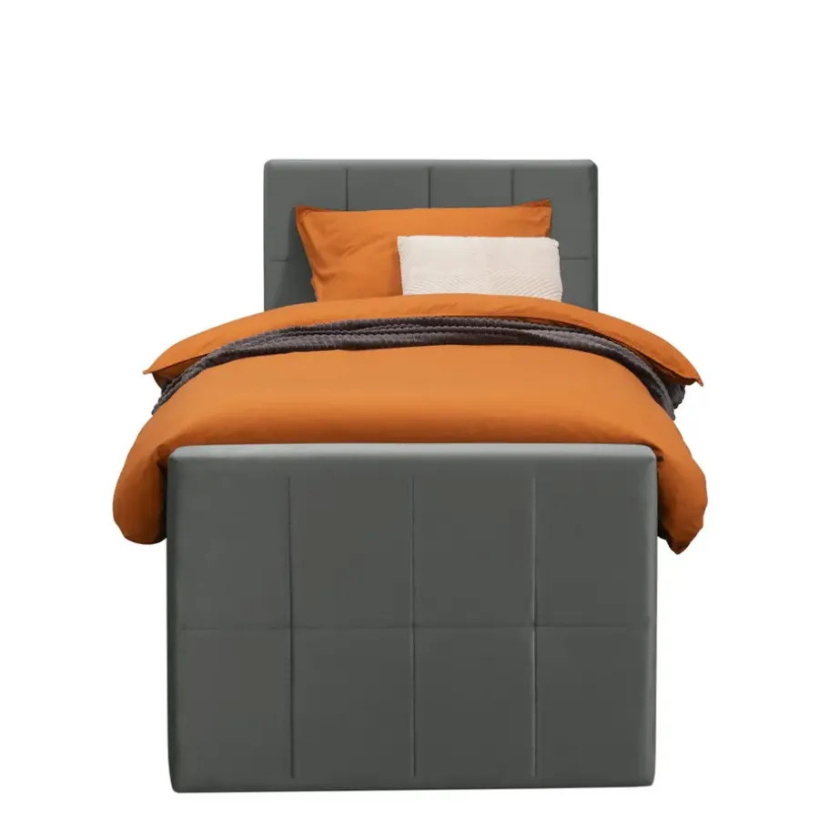 1-Persoons Boxsprings-Leen Bakker Boxspring met voetbord Liv geblokt - grijs - 90x200 cm - ronde poot