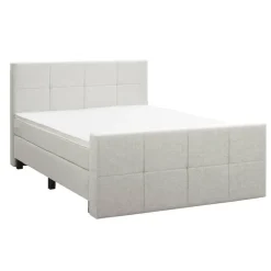 Leen Bakker Boxspring met voetbord Liv geblokt - ecru - 140x200 cm - vierkante poot