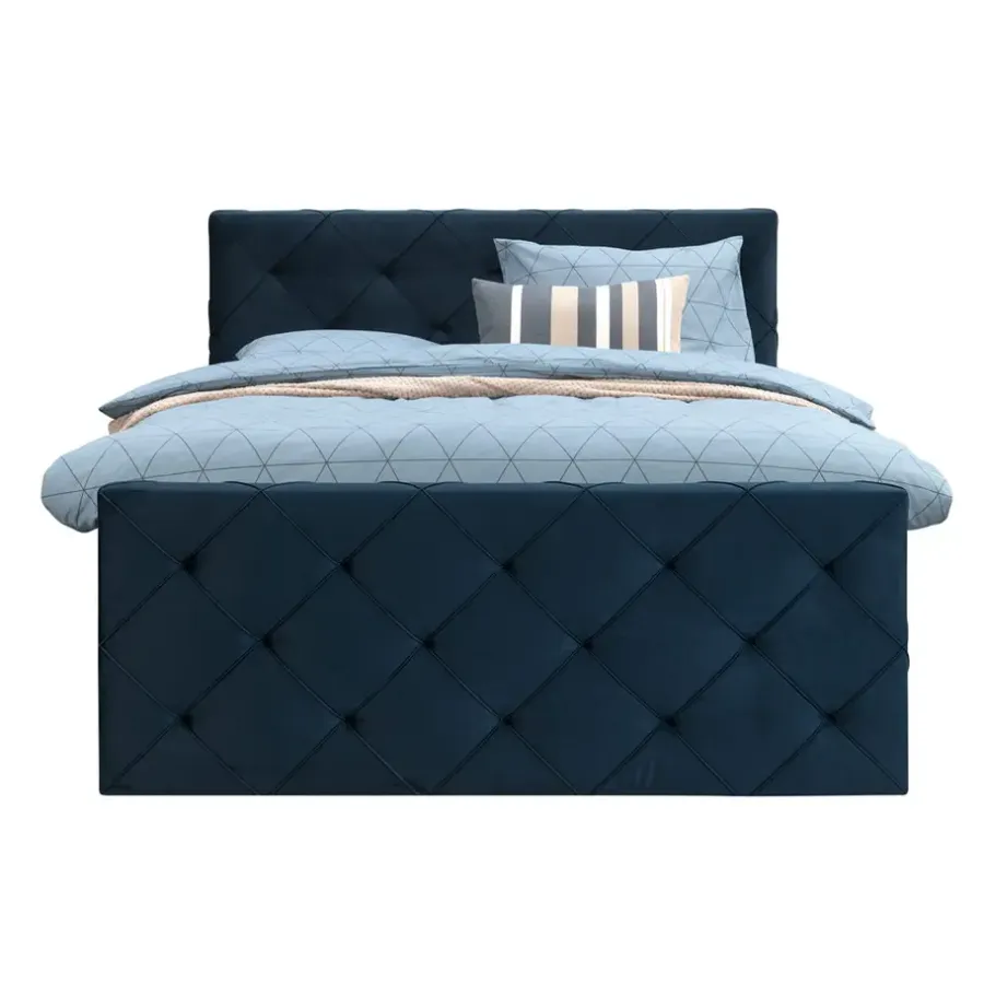 Leen Bakker Boxspring met voetbord Liv geruit - blauw - 180x200 cm - vierkante poot