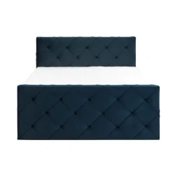 Leen Bakker Boxspring met voetbord Liv geruit - blauw - 180x200 cm - vierkante poot