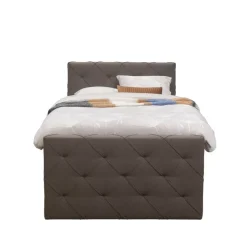 Leen Bakker Boxspring met voetbord Liv geruit - donkerbruin - 120x200 cm - vierkante poot