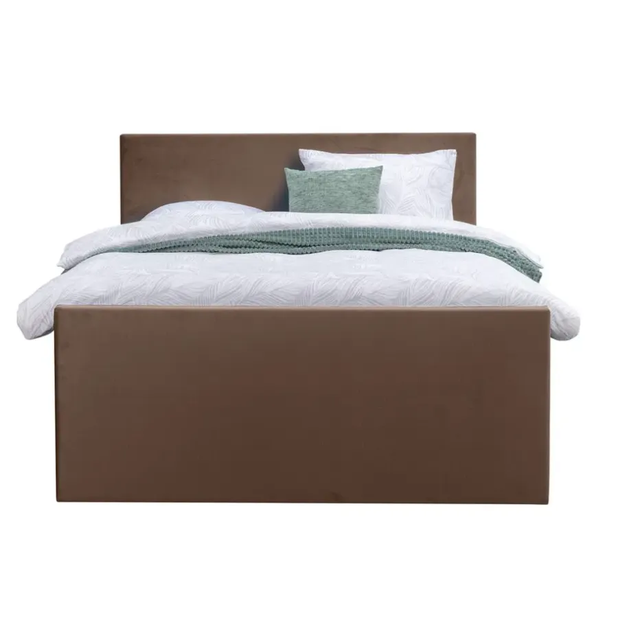 2-Persoons Boxsprings-Leen Bakker Boxspring met voetbord Liv egaal - bruin - 160x200 cm - slanke poot