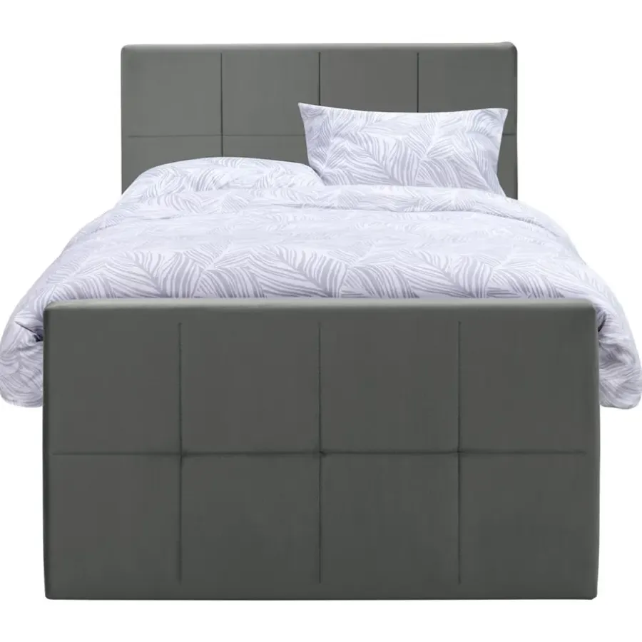 Leen Bakker Boxspring met voetbord Liv geblokt - grijs - 120x200 cm - slanke poot