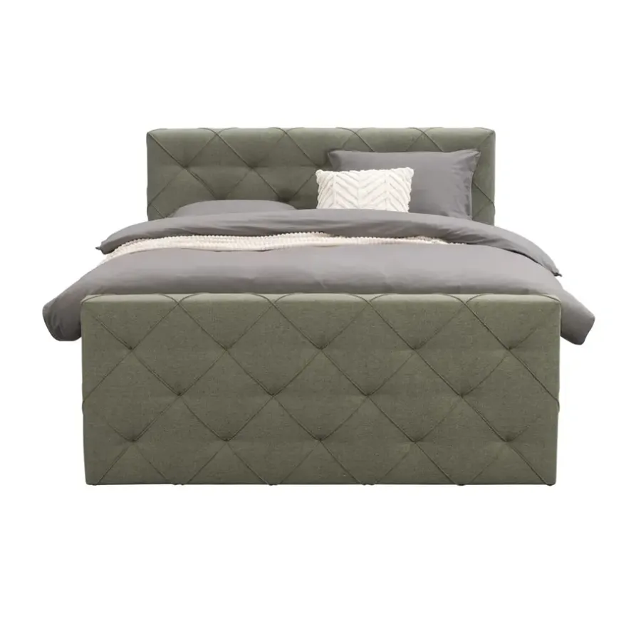 Leen Bakker Boxspring met voetbord Liv geruit - groen - 140x200 cm - slanke poot