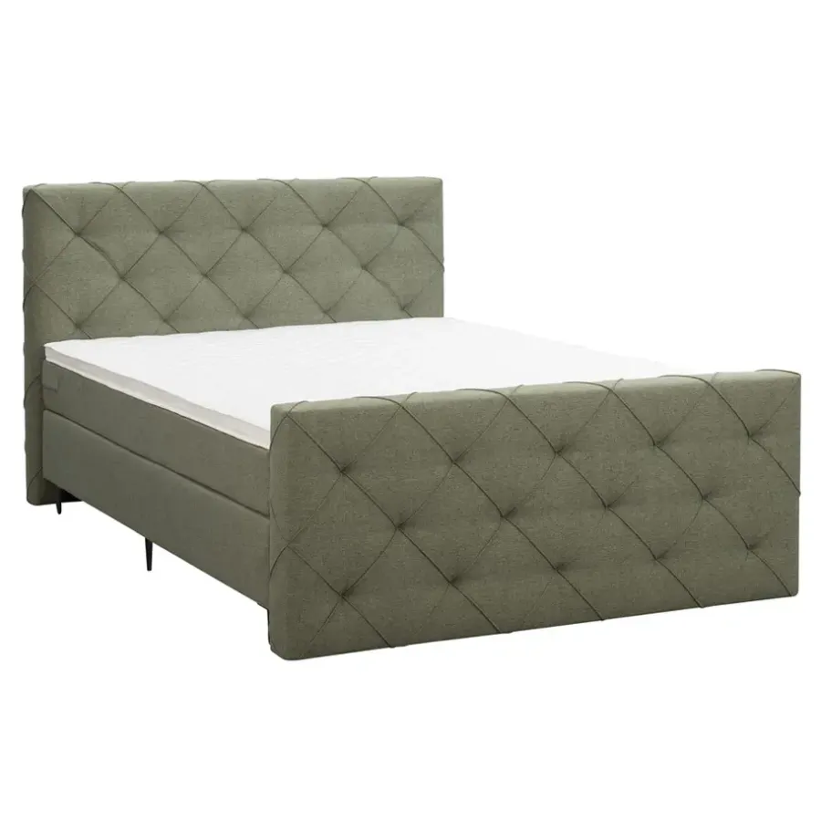 Leen Bakker Boxspring met voetbord Liv geruit - groen - 140x200 cm - slanke poot