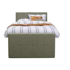 Leen Bakker Boxspring met voetbord Liv geblokt - groen - 120x200 cm - ronde poot