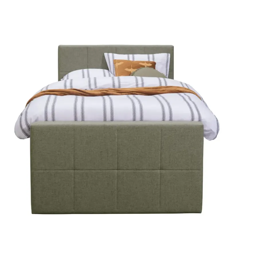 Leen Bakker Boxspring met voetbord Liv geblokt - groen - 120x200 cm - ronde poot