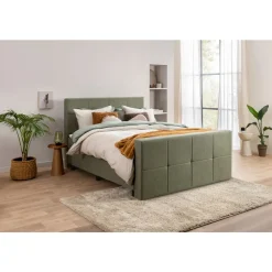 Leen Bakker Boxspring met voetbord Liv geblokt - groen - 120x200 cm - ronde poot