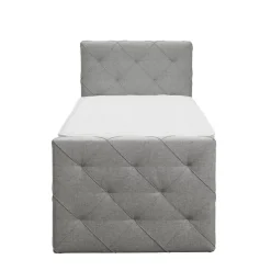 1-Persoons Boxsprings-Leen Bakker Boxspring met voetbord Liv geruit - lichtgrijs - 90x200 cm - vierkante poot