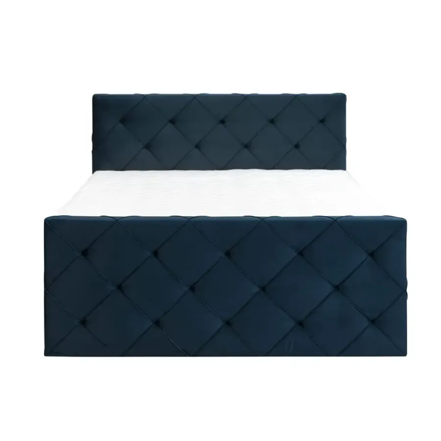 2-Persoons Boxsprings-Leen Bakker Boxspring met voetbord Liv geruit - blauw - 140x200 cm - vierkante poot