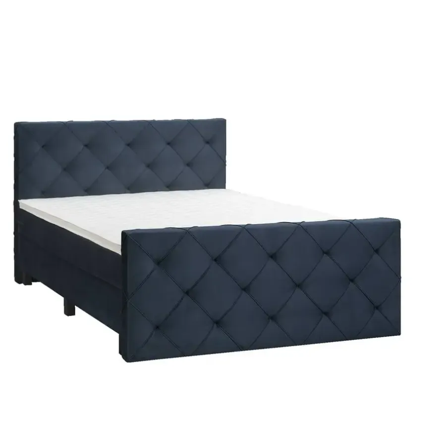 2-Persoons Boxsprings-Leen Bakker Boxspring met voetbord Liv geruit - blauw - 140x200 cm - vierkante poot