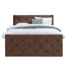 Leen Bakker Boxspring met voetbord Liv geruit - bruin - 180x200 cm - slanke poot