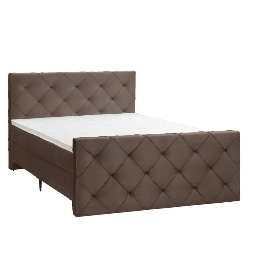 Leen Bakker Boxspring met voetbord Liv geruit - bruin - 180x200 cm - slanke poot