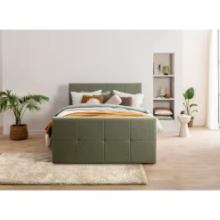 1-Persoons Boxsprings-Leen Bakker Boxspring met voetbord Liv geblokt - groen - 120x200 cm - slanke poot