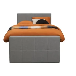 1-Persoons Boxsprings-Leen Bakker Boxspring met voetbord Liv geblokt - lichtgrijs - 120x200 cm - vierkante poot