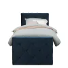 1-Persoons Boxsprings-Leen Bakker Boxspring met voetbord Liv geruit - blauw - 90x200 cm - slanke poot