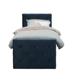 1-Persoons Boxsprings-Leen Bakker Boxspring met voetbord Liv geruit - blauw - 90x200 cm - slanke poot