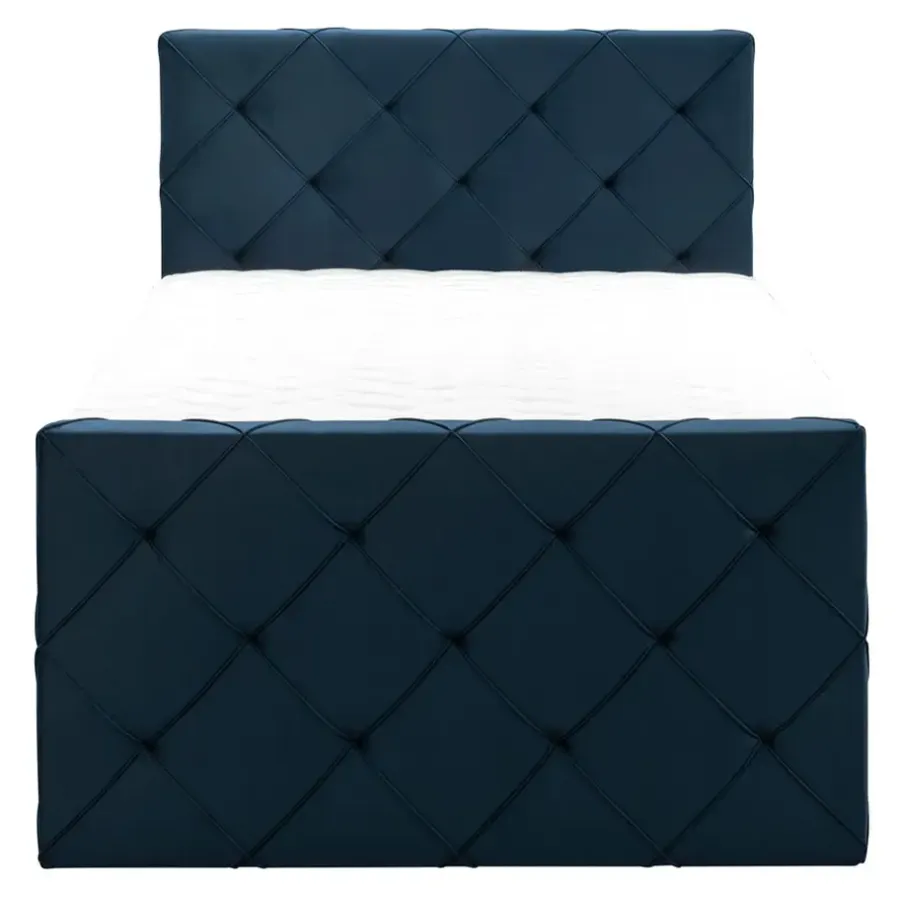 1-Persoons Boxsprings-Leen Bakker Boxspring met voetbord Liv geruit - blauw - 120x200 cm - slanke poot