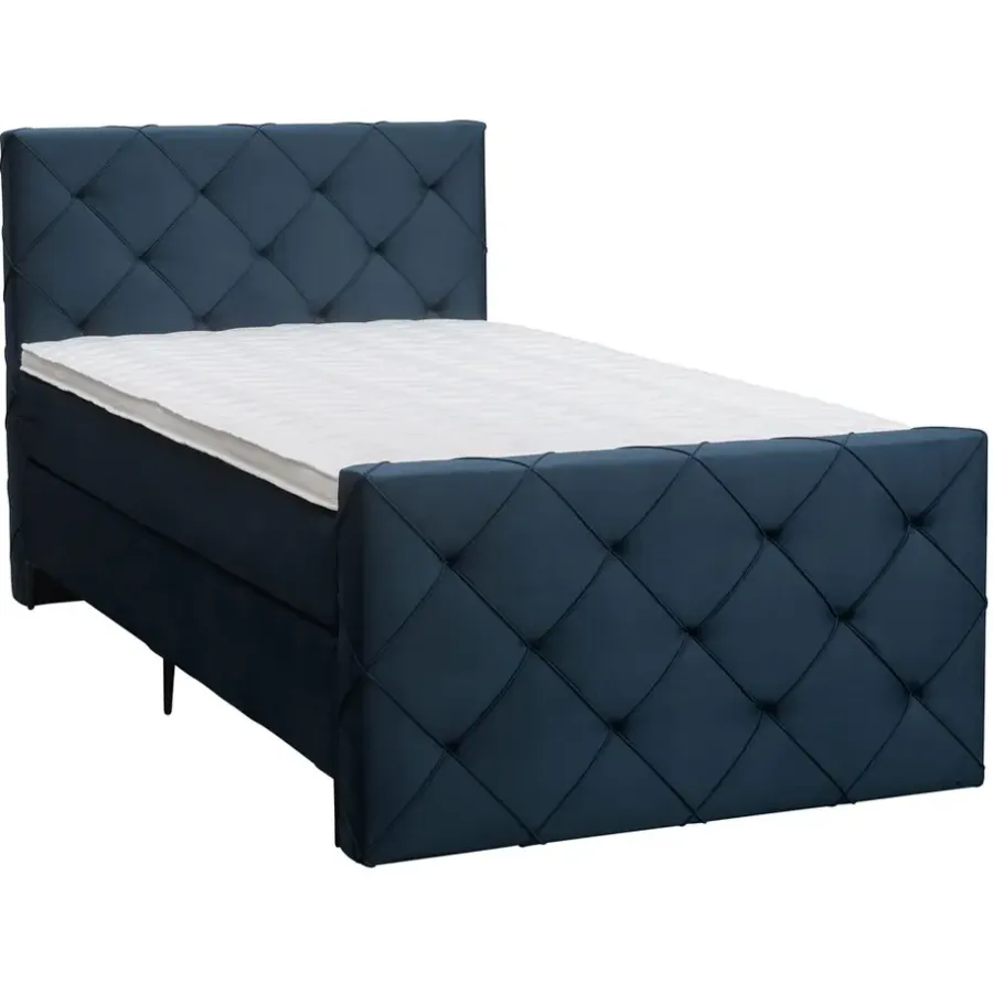 1-Persoons Boxsprings-Leen Bakker Boxspring met voetbord Liv geruit - blauw - 120x200 cm - slanke poot
