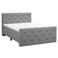 Leen Bakker Boxspring met voetbord Liv geruit - lichtgrijs - 160x200 cm - vierkante poot