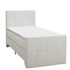 Leen Bakker Boxspring met voetbord Liv geblokt - ecru - 90x200 cm - slanke poot