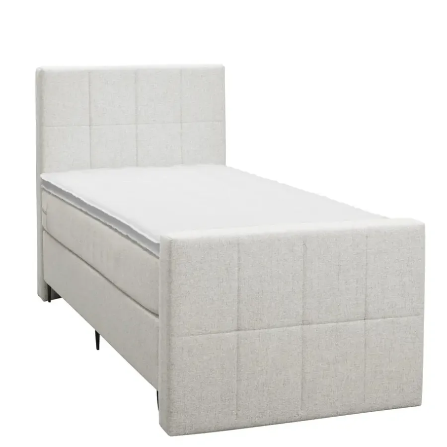 Leen Bakker Boxspring met voetbord Liv geblokt - ecru - 90x200 cm - slanke poot