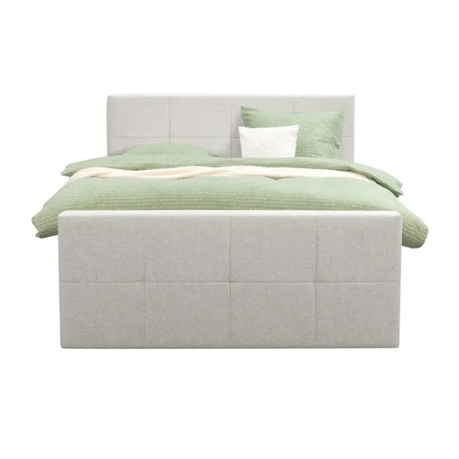 Leen Bakker Boxspring met voetbord Liv geblokt - ecru - 180x200 cm - slanke poot