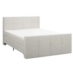 Leen Bakker Boxspring met voetbord Liv geblokt - ecru - 180x200 cm - slanke poot