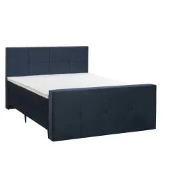2-Persoons Boxsprings-Leen Bakker Boxspring met voetbord Liv geblokt - blauw - 160x200 cm - slanke poot