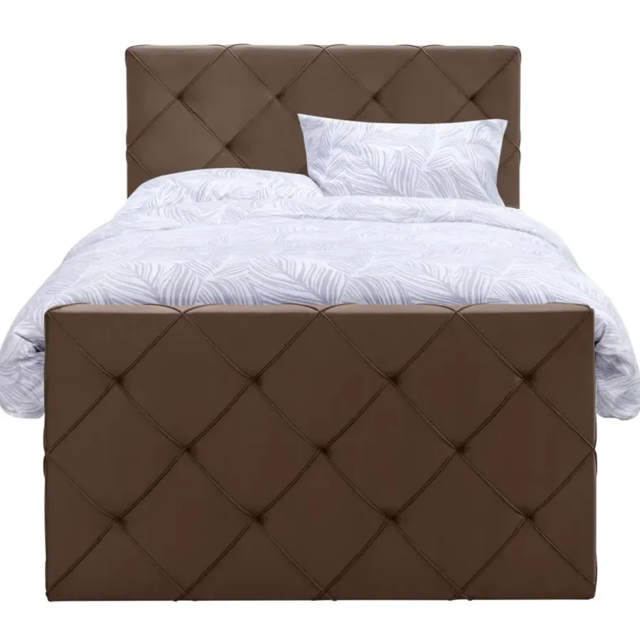 1-Persoons Boxsprings-Leen Bakker Boxspring met voetbord Liv geruit - bruin - 120x200 cm - ronde poot