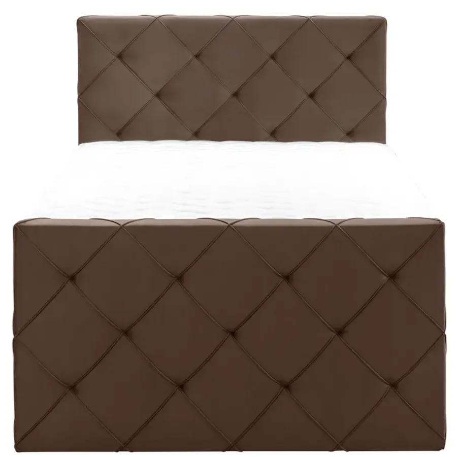 1-Persoons Boxsprings-Leen Bakker Boxspring met voetbord Liv geruit - bruin - 120x200 cm - ronde poot