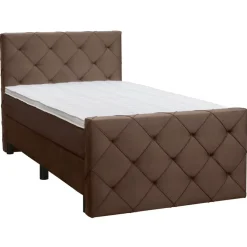 1-Persoons Boxsprings-Leen Bakker Boxspring met voetbord Liv geruit - bruin - 120x200 cm - ronde poot