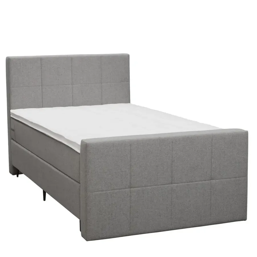 Leen Bakker Boxspring met voetbord Liv geblokt - lichtgrijs - 120x200 cm - slanke poot