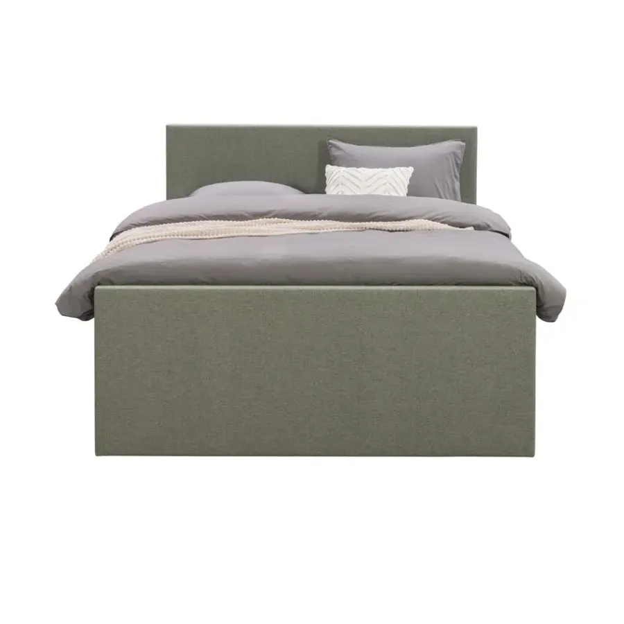 Leen Bakker Boxspring met voetbord Liv egaal - groen - 140x200 cm - vierkante poot