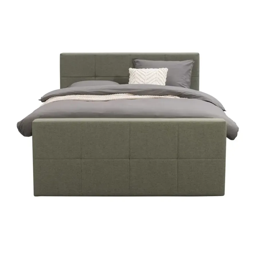 2-Persoons Boxsprings-Leen Bakker Boxspring met voetbord Liv geblokt - groen - 140x200 cm - slanke poot