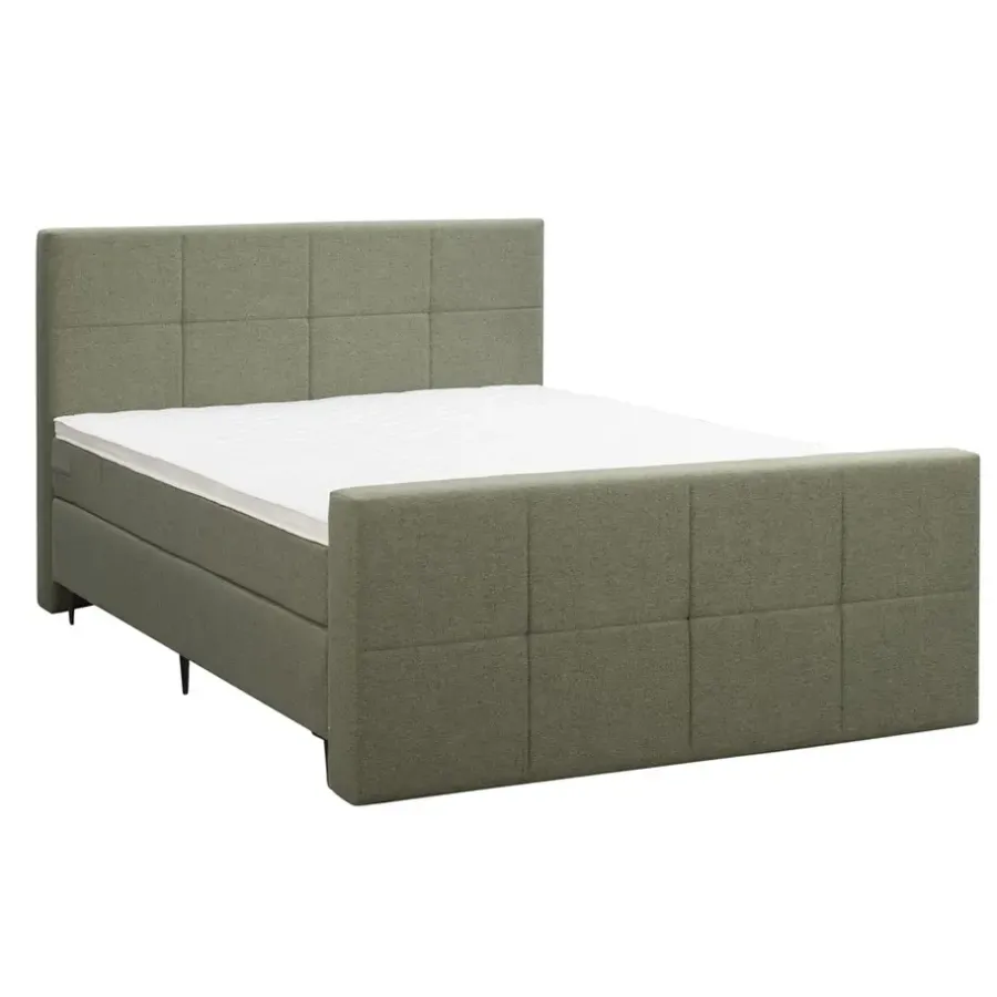 2-Persoons Boxsprings-Leen Bakker Boxspring met voetbord Liv geblokt - groen - 140x200 cm - slanke poot