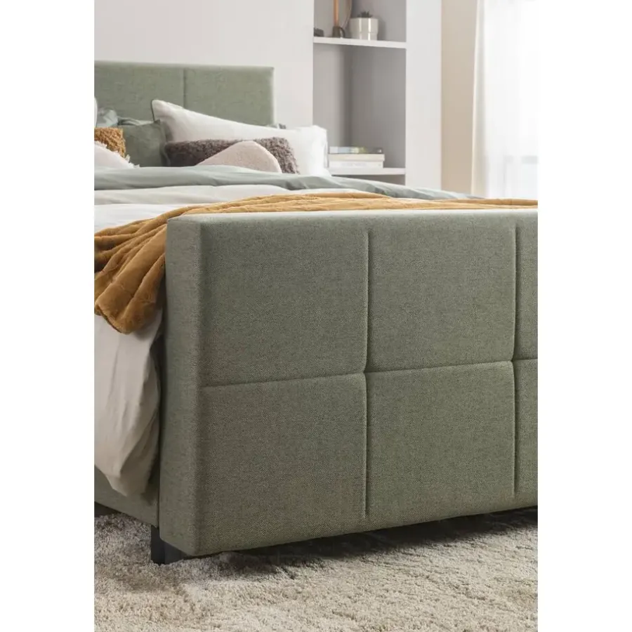 2-Persoons Boxsprings-Leen Bakker Boxspring met voetbord Liv geblokt - groen - 140x200 cm - slanke poot