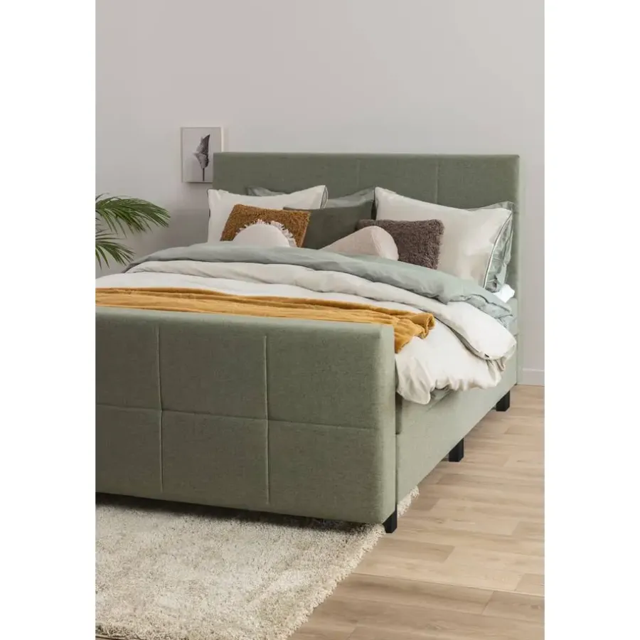 2-Persoons Boxsprings-Leen Bakker Boxspring met voetbord Liv geblokt - groen - 140x200 cm - slanke poot