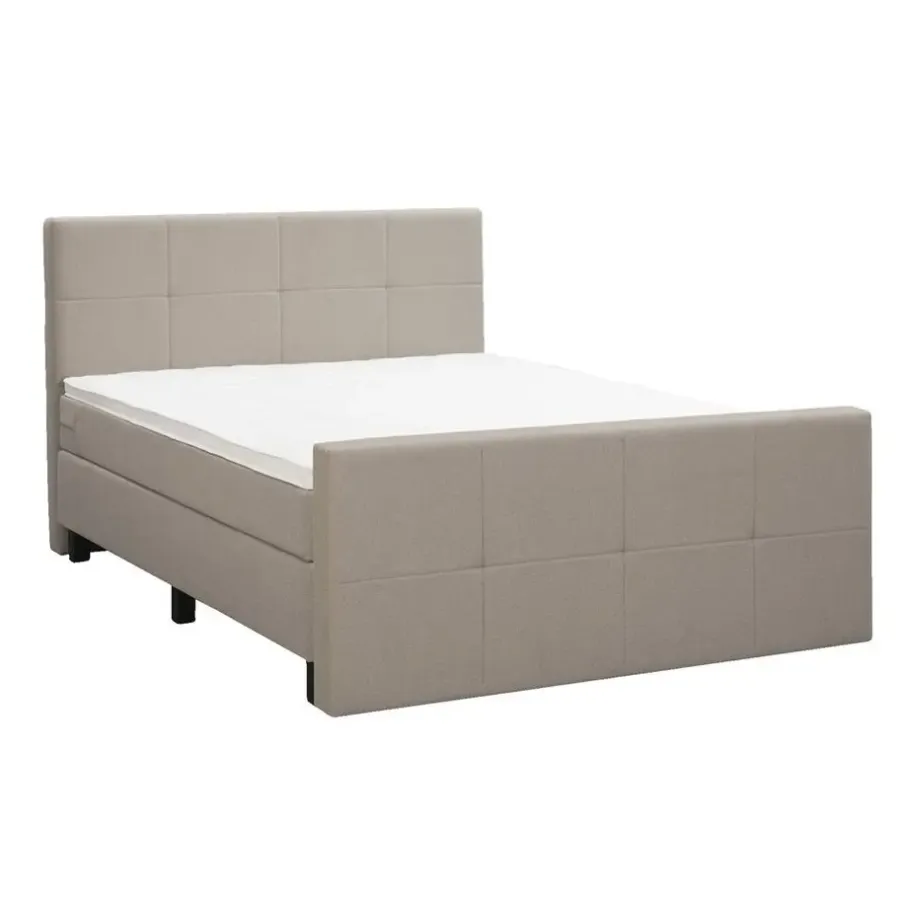 Leen Bakker Boxspring met voetbord Liv geblokt - beige - 180x200 cm - vierkante poot