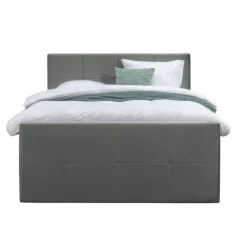Leen Bakker Boxspring met voetbord Liv geblokt - grijs - 160x200 cm - vierkante poot