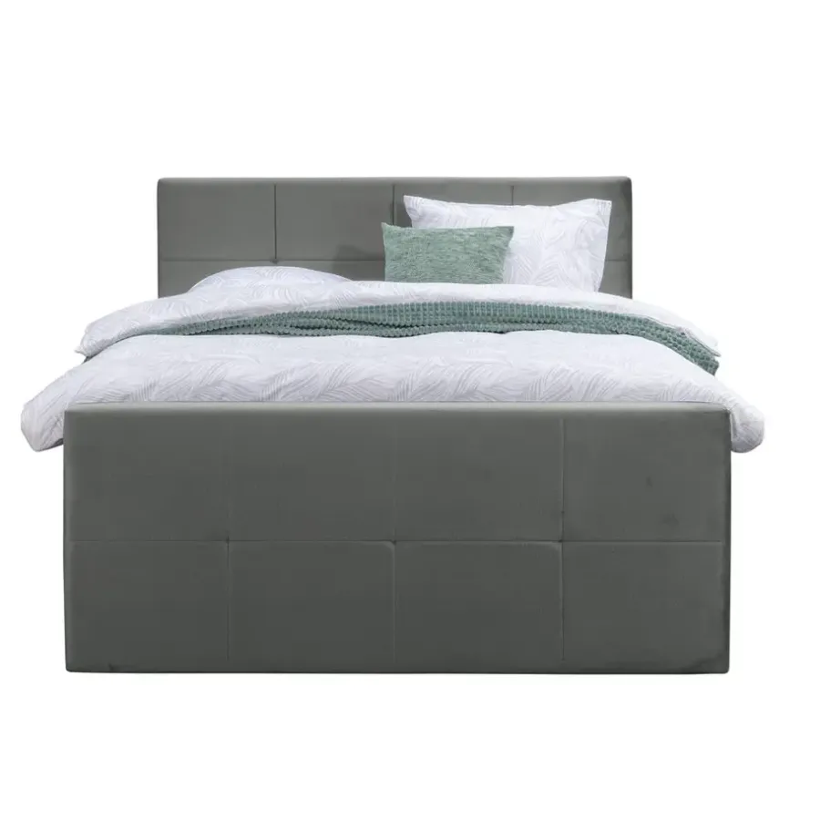 Leen Bakker Boxspring met voetbord Liv geblokt - grijs - 160x200 cm - vierkante poot