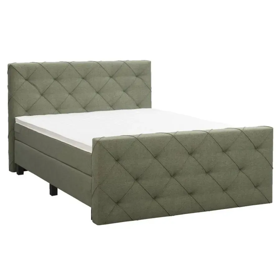 2-Persoons Boxsprings-Leen Bakker Boxspring met voetbord Liv geruit - groen - 140x200 cm - vierkante poot