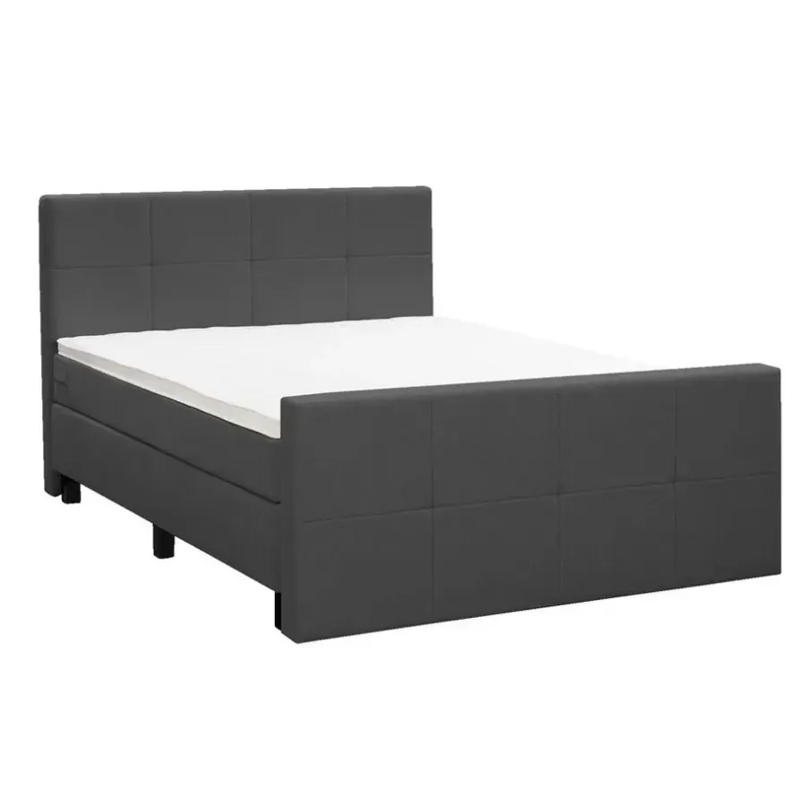 2-Persoons Boxsprings-Leen Bakker Boxspring met voetbord Liv geblokt - antraciet - 160x200 cm - vierkante poot