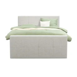 Leen Bakker Boxspring met voetbord Liv geblokt - ecru - 160x200 cm - slanke poot