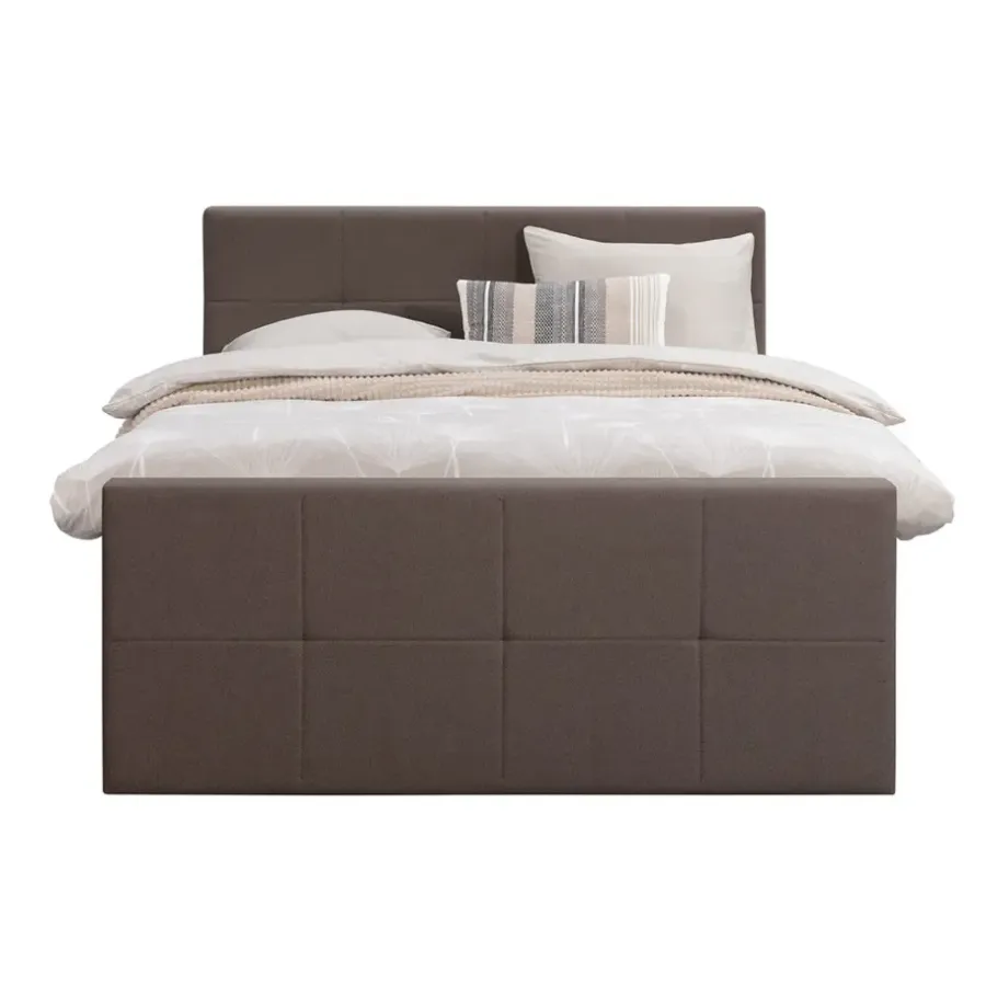 Leen Bakker Boxspring met voetbord Liv geblokt - donkerbruin - 160x200 cm - ronde poot