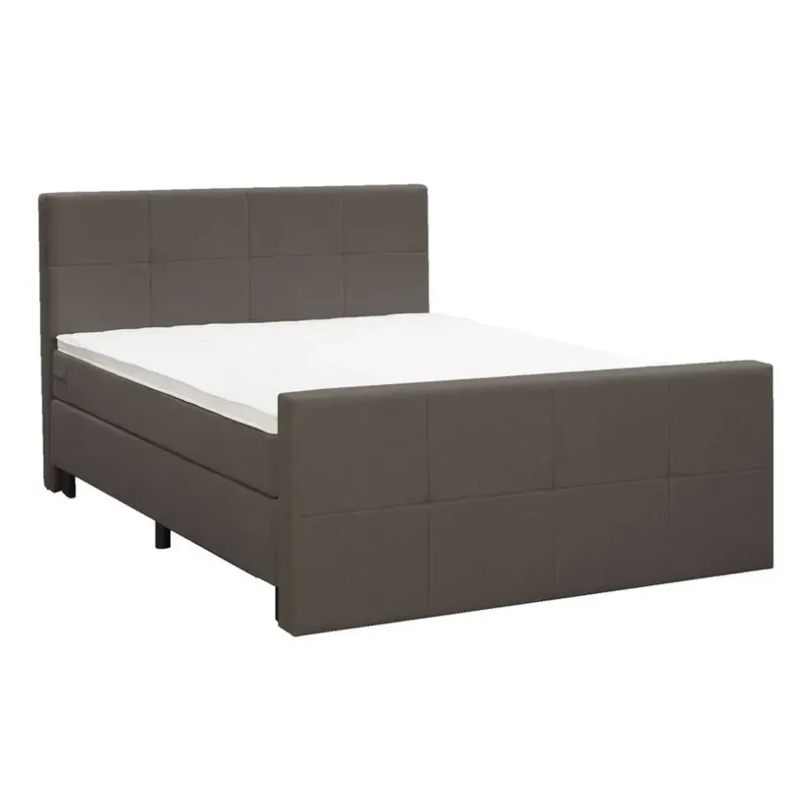 2-Persoons Boxsprings-Leen Bakker Boxspring met voetbord Liv geblokt - donkerbruin - 140x200 cm - ronde poot
